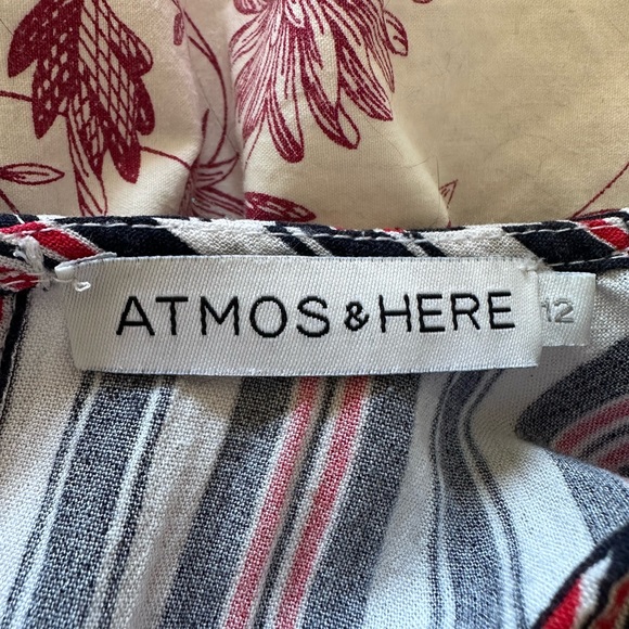 Atmos&Here V-Neck Short Sleeve Top - Red & Blue Stripe - Bow Detail - Size 12 AU - Picture 5 of 6